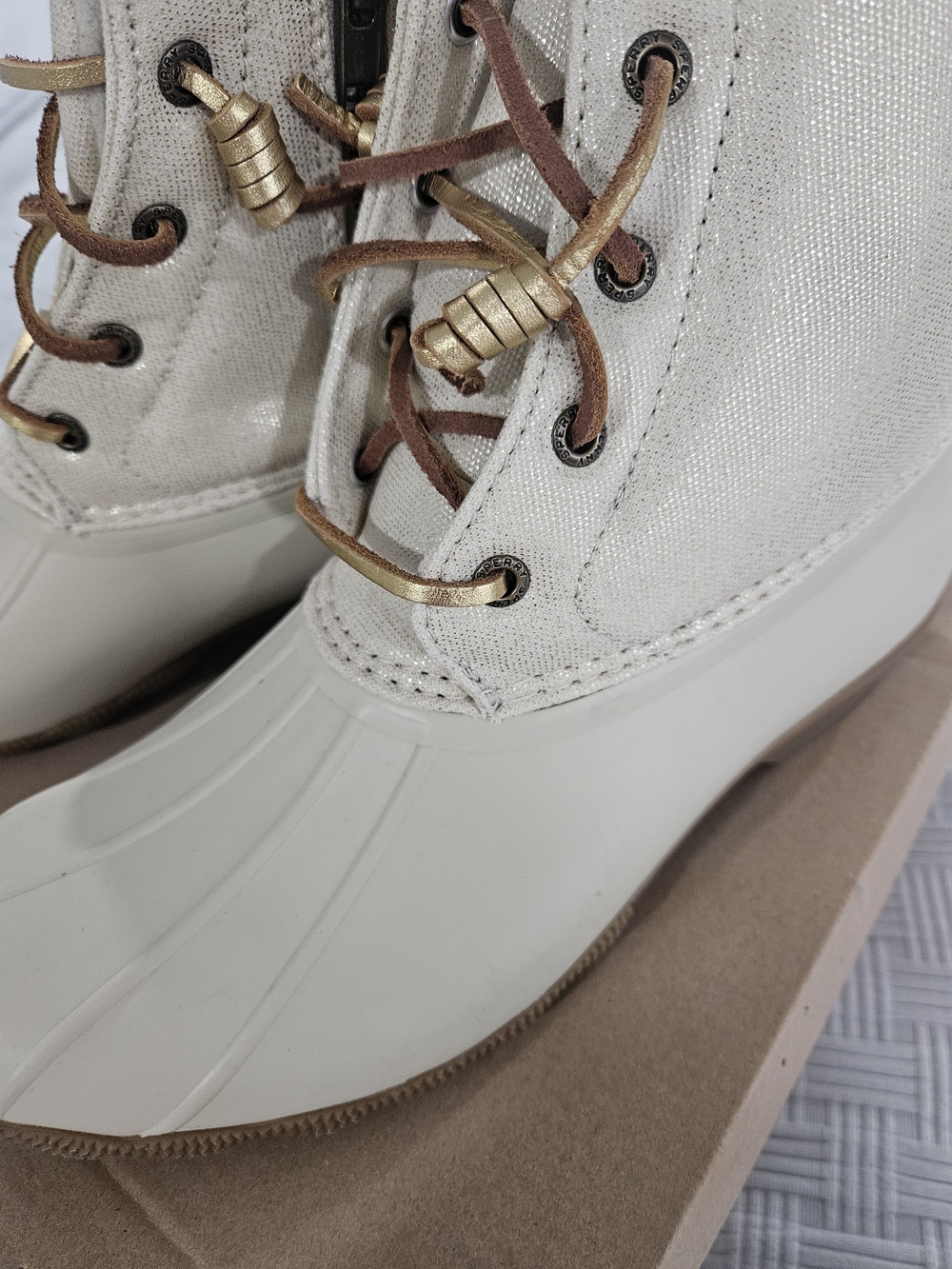 Sperry Light Cream Duck Boots with Gold Hardware - Picture 7 of 10